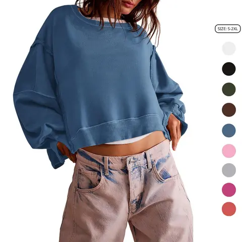 Imily Bela Womens Cotton Casual Sweatshirt Long Sleeve Tops Crewneck Loose Fit Tee Pullover Crop Tshirt Side Slit Fall Fashion Halloween Orange Christmas Red GreenBasic Tops Chic Tops
