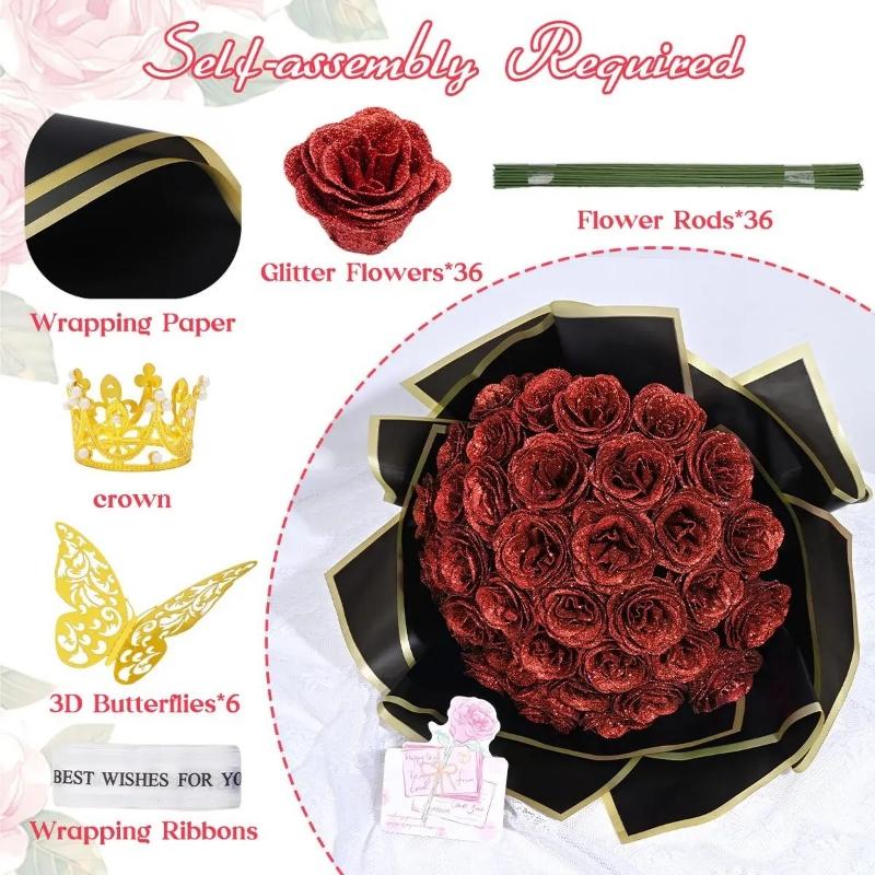 24/36 DIY Sparkling Rose Bundle Set with 3D Butterfly Crown and Ribbon, Suitable for Girlfriend, Wife, Mom, Friend, Female Gift, Perfect for Valentine's Day, Birthday, Engagement, Wedding Anniversary, Graduation