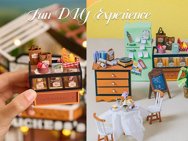 CUTEBEE DIY 3D Dollhouse Kit The Duchess's Tea Room – Miniature Wooden Tea House with Furniture, Dust-Proof and Handmade Decor | Holiday, Christmas and Black Friday Gift