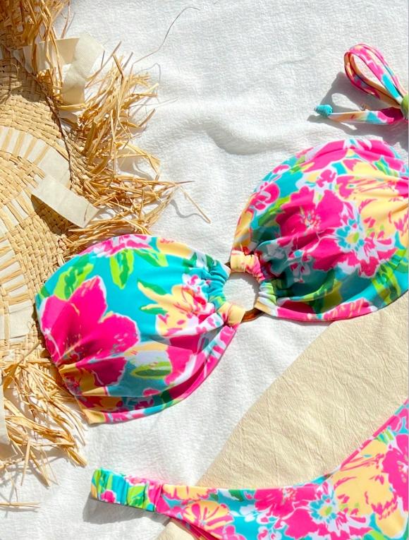 2026 Women’s Colorful Tie-Dye Strapless Bikini Set, Removable Straps and High-Waisted Thong, Perfect for Beach and Pool Parties