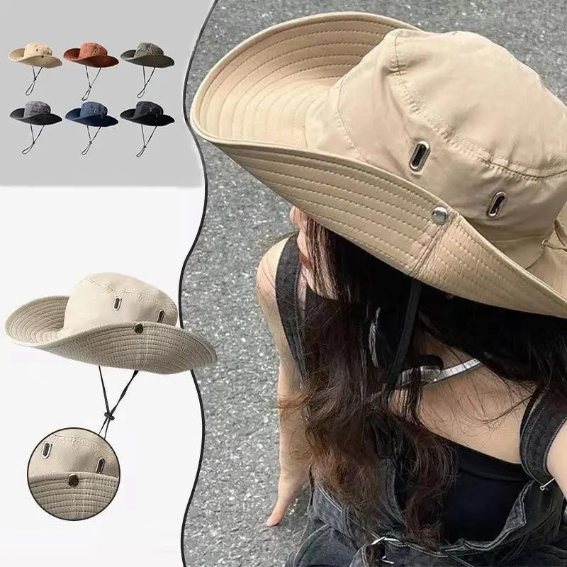 Women Outdoor Sun Hat Summer UV Protection Bucket Safari Wide Brim Fisherman Cap Cowboy Men Fishing Hiking Beach Hats 2024