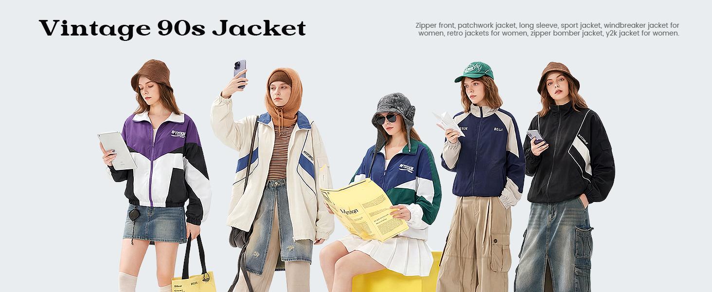 Women Windbreaker Jacket Y2k Varsity Jackets Oversized Vintage 90s Jacket