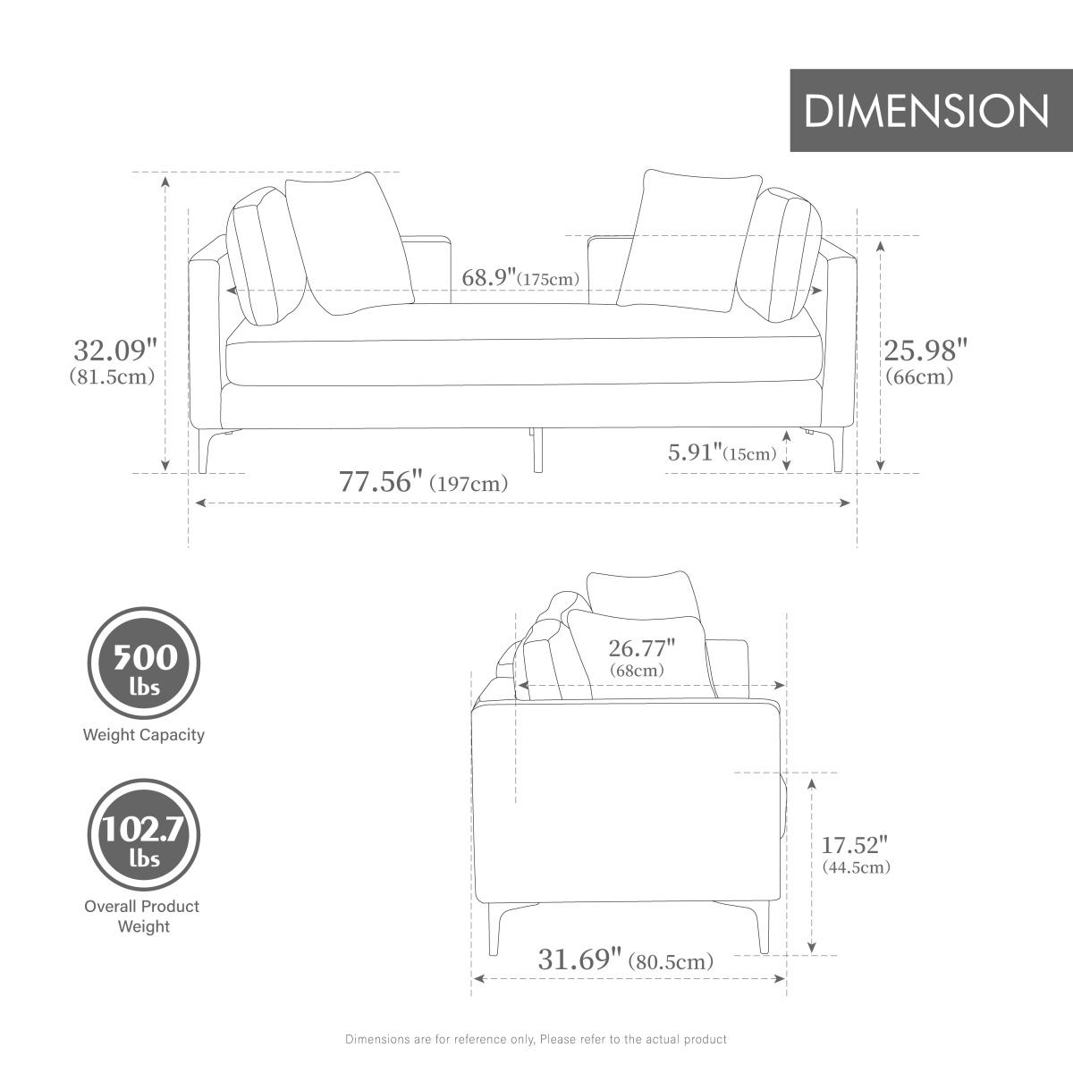77.5''W Upholstered Chenille Slipcovered Chaise Lounge, Modern Oversized Settee Couch with 4 Pillows, Sleeper Sofa Daybed Bench with Armrest & Open Backrest for Living Room Guest Bedroom Window.Taupe