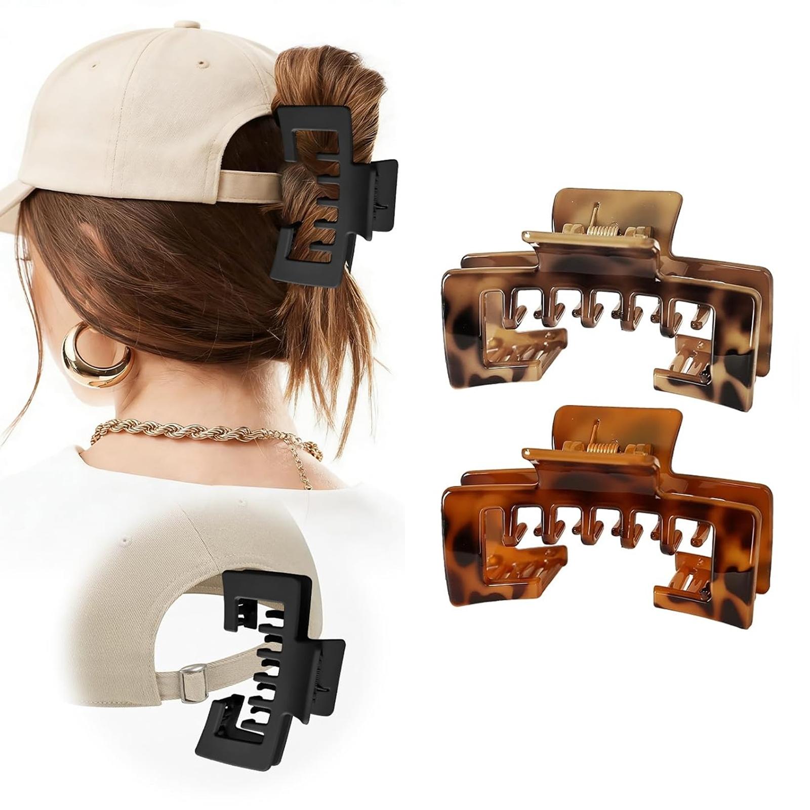 2 PCS Claw Clips for Baseball Caps, Strong, Non-Slip Square Design, Hair Accessory Gifts, Mixed Color for Thick and Fine Hair, Hair Clip for Hat for Women Girls