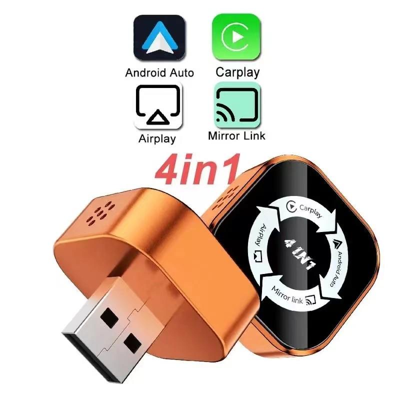 Upgrade 4-In-1 Carplay Wireless Adapter, Compatible with iPhone/android, Fast Connection, Hands-Free Call, Airplay, Mirror Link, Bluetooth-compatible 5.0