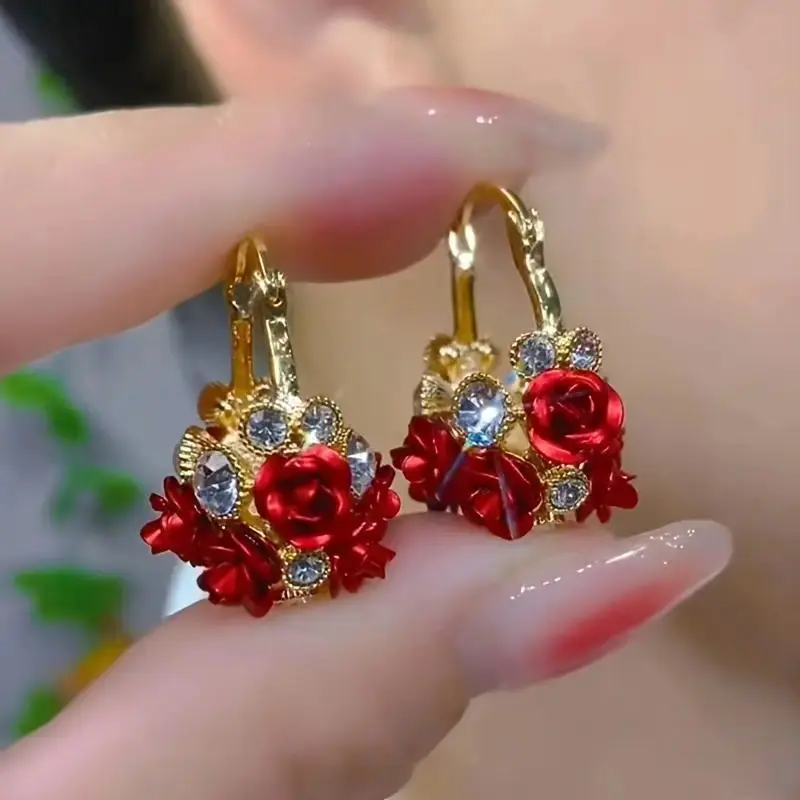 Rose Floral Ear Cuff for Women, Sparkly Cubic Zirconia Ear Wrap, Coquette Romantic Botanical Jewelry, Lightweight Statement Ear Crawler for Wedding Guest, Party, Vacation & Birthday Gift
