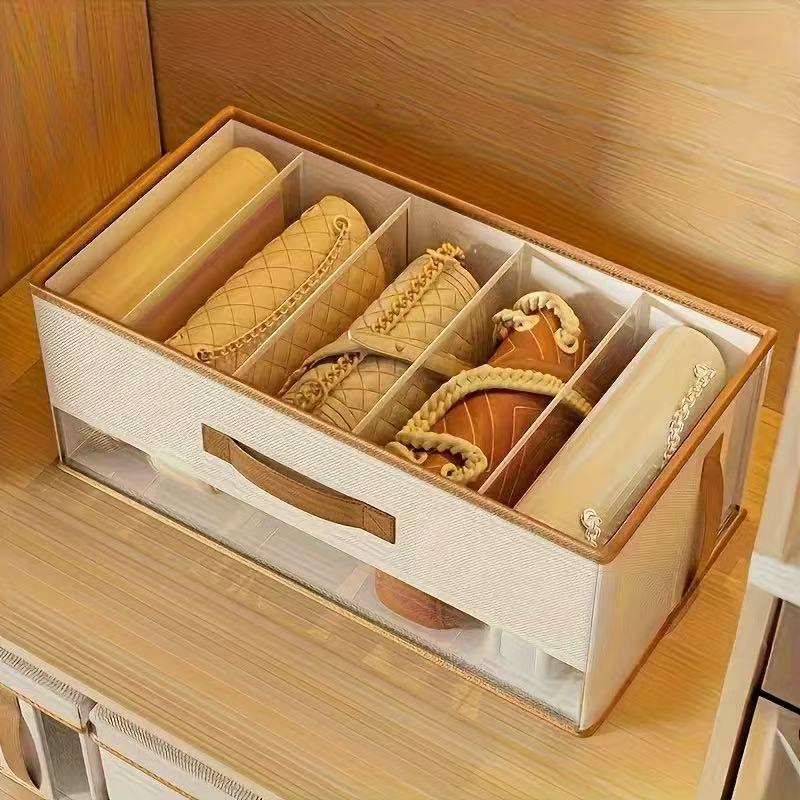 [Bag-in-Bag, Storage Pouch] Inner Bag Organizer - Foldable, Elegant White Material with Transparent Window, Multi-Compartment Design Specially for Handbags, Footwear and Accessories Organization, Space-Saving Wardrobe Organizer