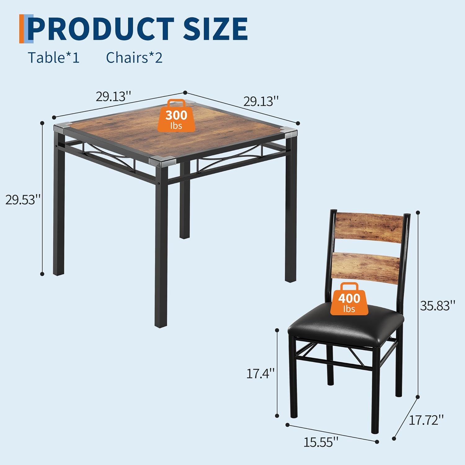 Dining Table Set for 4/2, Dining Room Table Set for 4/2 with Upholstered Chairs, Wood Kitchen Table Chairs Set of 4/2 with Corner Protector for Small Space, Kitchen, Apartment,