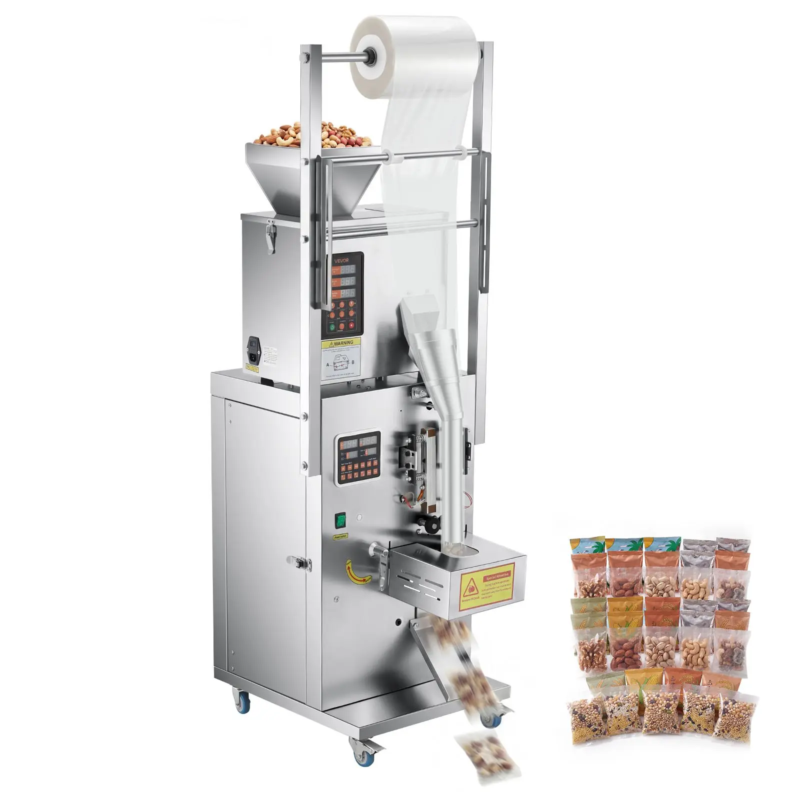 VEVOR Powder Filling and Sealing Machine, 1-99.9g(0.002-0.22lbs) Automatic Particle Granule Packaging Machine, Stainless Steel, Weighing Filling Sealing, for Coffee Beans, Grains, Tea, Spices, Silver