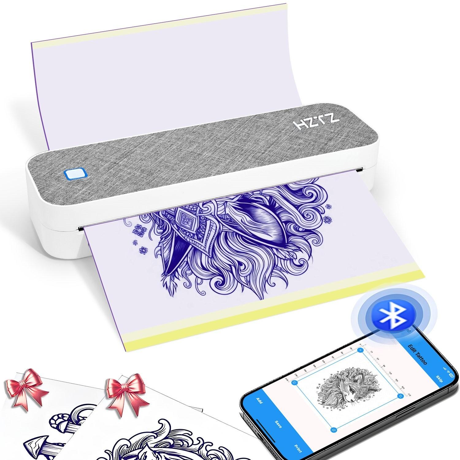 Hztz A4 Thermal Document Printer and Copier, 2-In-1 Tattoo Transfer Machine, Multi-Device Connectivity, Includes Tattoo Paper and Document Paper