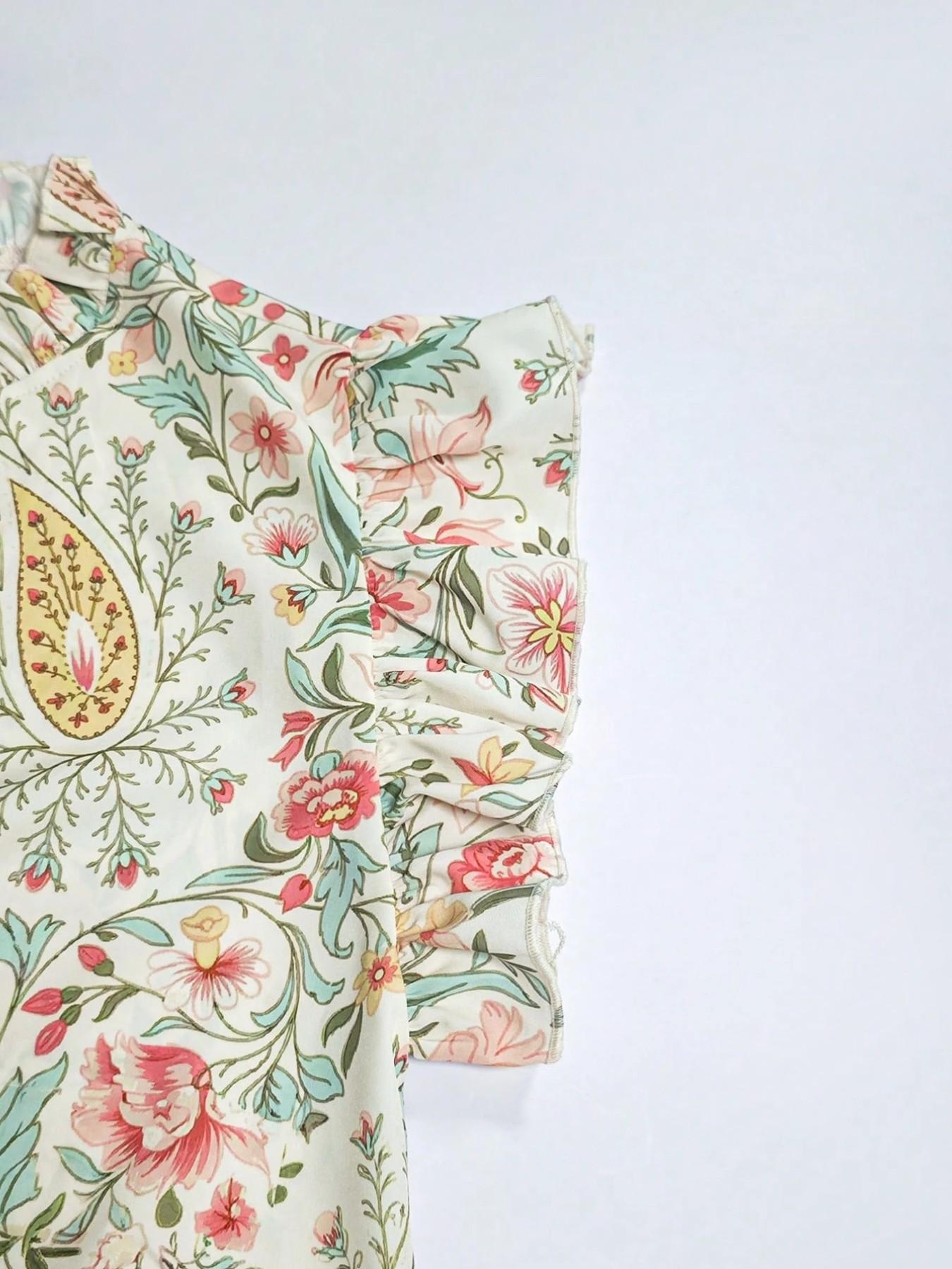 Women's Floral Print V-Neck Short Sleeve Shirt, Romantic Holiday Style, Perfect for Parties, Vacation, Home, Office, Date Night