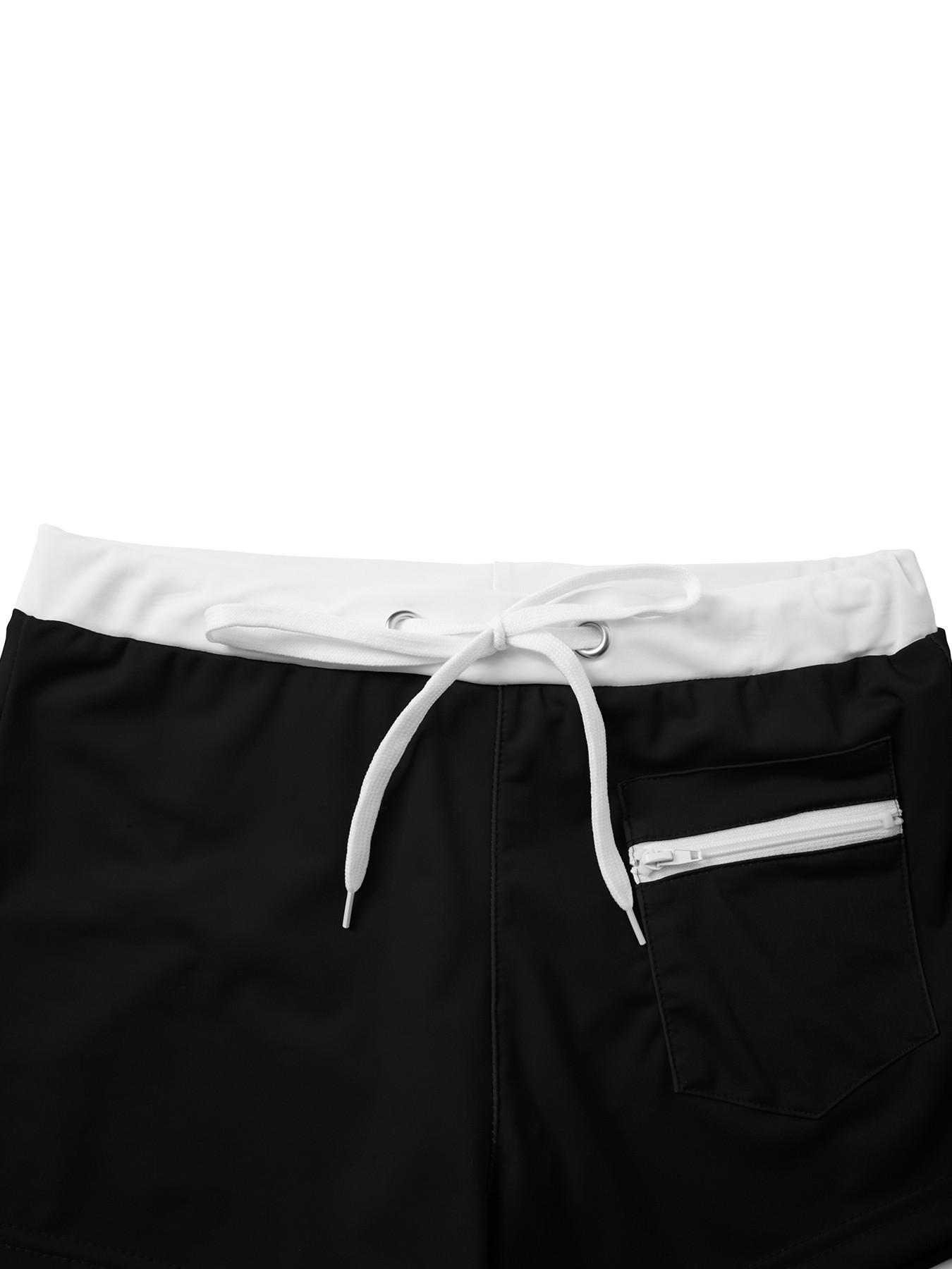 Men's Solid Color Quick Dry Swimwear Swimming Beach Board Shorts with Mesh Lining and Pockets Drawstring Design Elastic Waist
