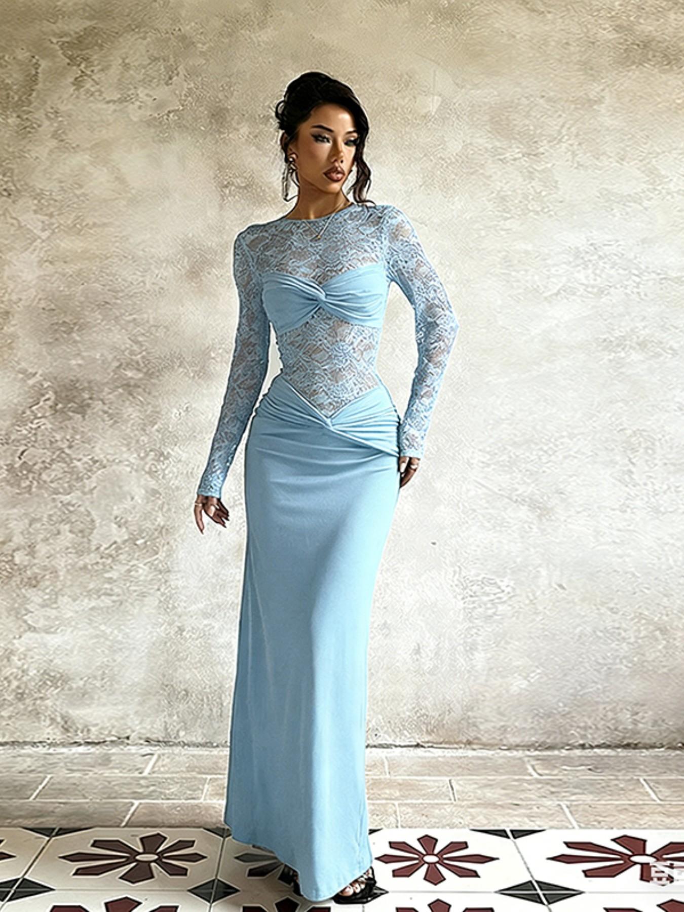 Women's Fall Winter New Long Sleeve Lace Dress, Elegant Fashion Design, Perfect for Casual & Formal Occasions, Stylish Women's Clothing