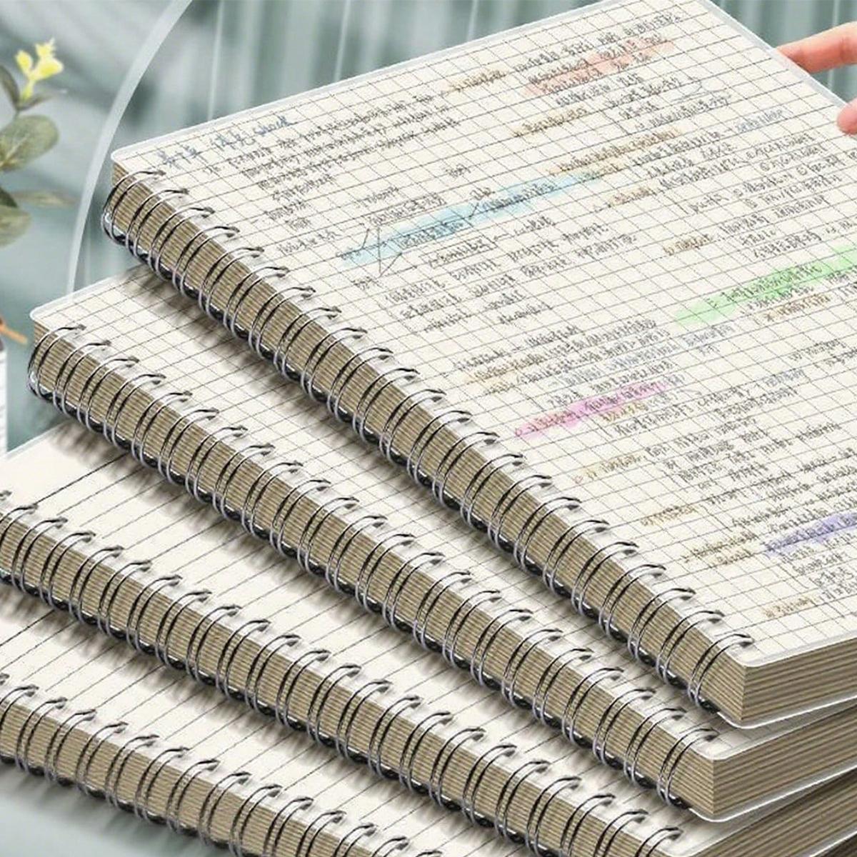 Spiral Grid Notebook, 1-Pack/4-Pack, Transparent Cover, 80 Sheets Graph Paper, Twin-Wire Binding, 180° Lay-Flat, Thick Smooth Pages for Math Notes, Planning and Journaling, Back-to-School Supplies, Spiral Notebooks for Work