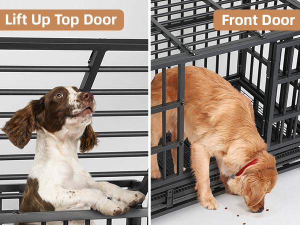 38” Heavy Duty Indestructible Dog Crate, High Anxiety Dog Crate, Escape Proof Dog Cage Kennel with 4 Lockable Wheels, Double Sturdy Locks, Double Door and Removable Tray Design