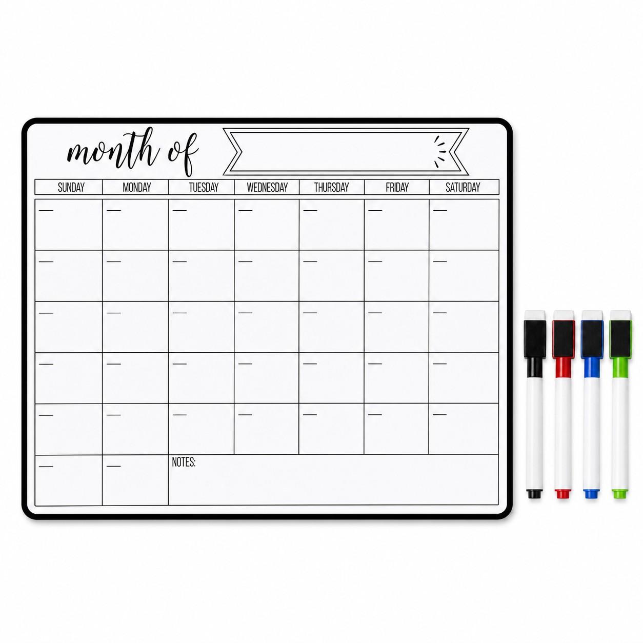 Magnetic Refrigerator Monthly Planner Set, Calendar for Fridge, Includes 4 Magnetic Markers, Reusable Whiteboard, Ideal for Home and Study Time Management