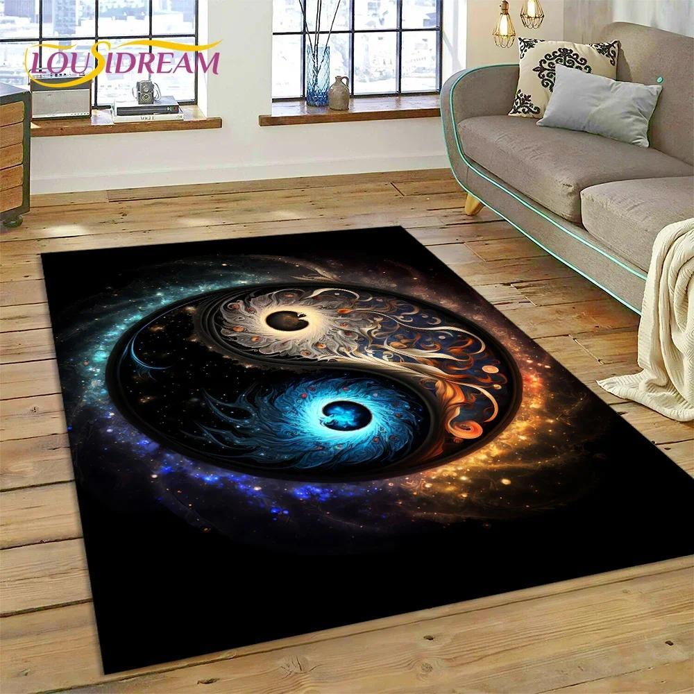 Yin Yang Bagua Flannel Area Rug - Traditional Chinese Taoism Symbol Print Soft Mat for Living Room, Non-Slip Feng Shui Home Decor #YinYangRug #BaguaMat #FengShuiHomeDecor #TaoismSymbolCarpet #NonSlipFlannelRug