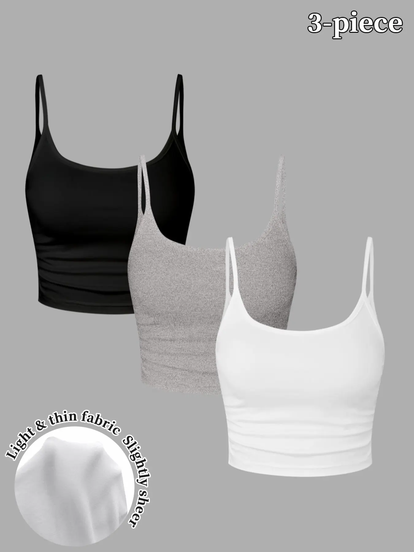 3 Piece Set Slim-Fitting Crop Tops in, Heather, Casual Sleeveless Knitted Spaghetti Strap Backless Ruched Womenswear Tanks for Spring Summer Fashion Backless Sleeveless Ruched