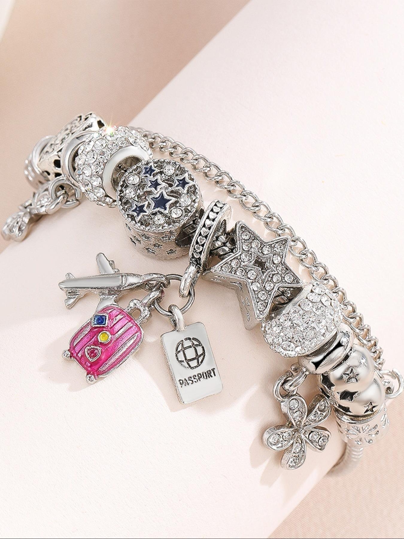 Rhinestone Decorated Bracelet with Charms, Fashionable Jewelry for Women & Girls, Trendy All-match & Exquisite Jewelry for Birthday Gift