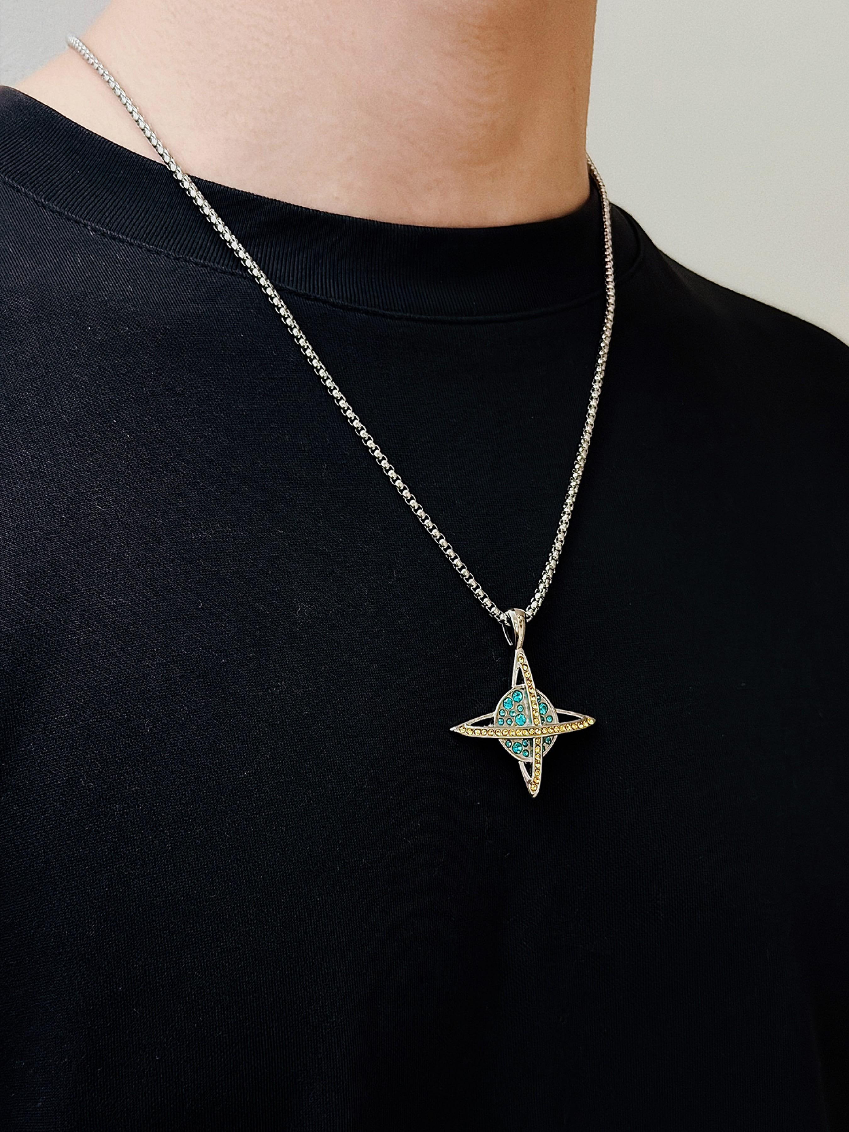 Trendy Hip Hop Universe Planet Pendant Necklace, Jewel Necklace, Unisex Zirconia Decorated Chain, Fashion Accessory for Any Occasion, Perfect Gift