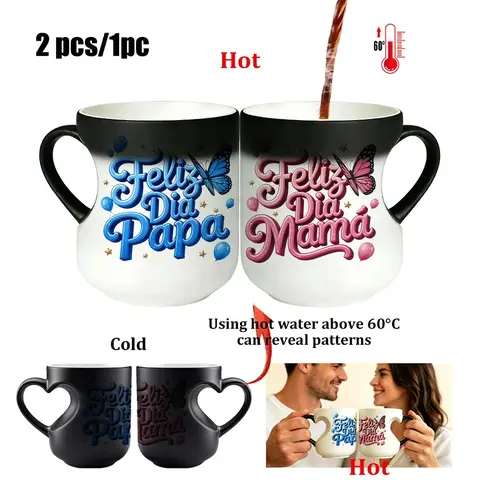 Magic Color - Changing Cup Mom's special cup Heart Mug, Novelty Coffee Mug, Pink "Feliz Dia Mama Feliz Dia papa  Abuela abuelo tio maestro graduation" with butterfly Design, Thermosensitive Ceramic Cup,  330 ml,Mother's Day Gift, gift for mom Birthdays