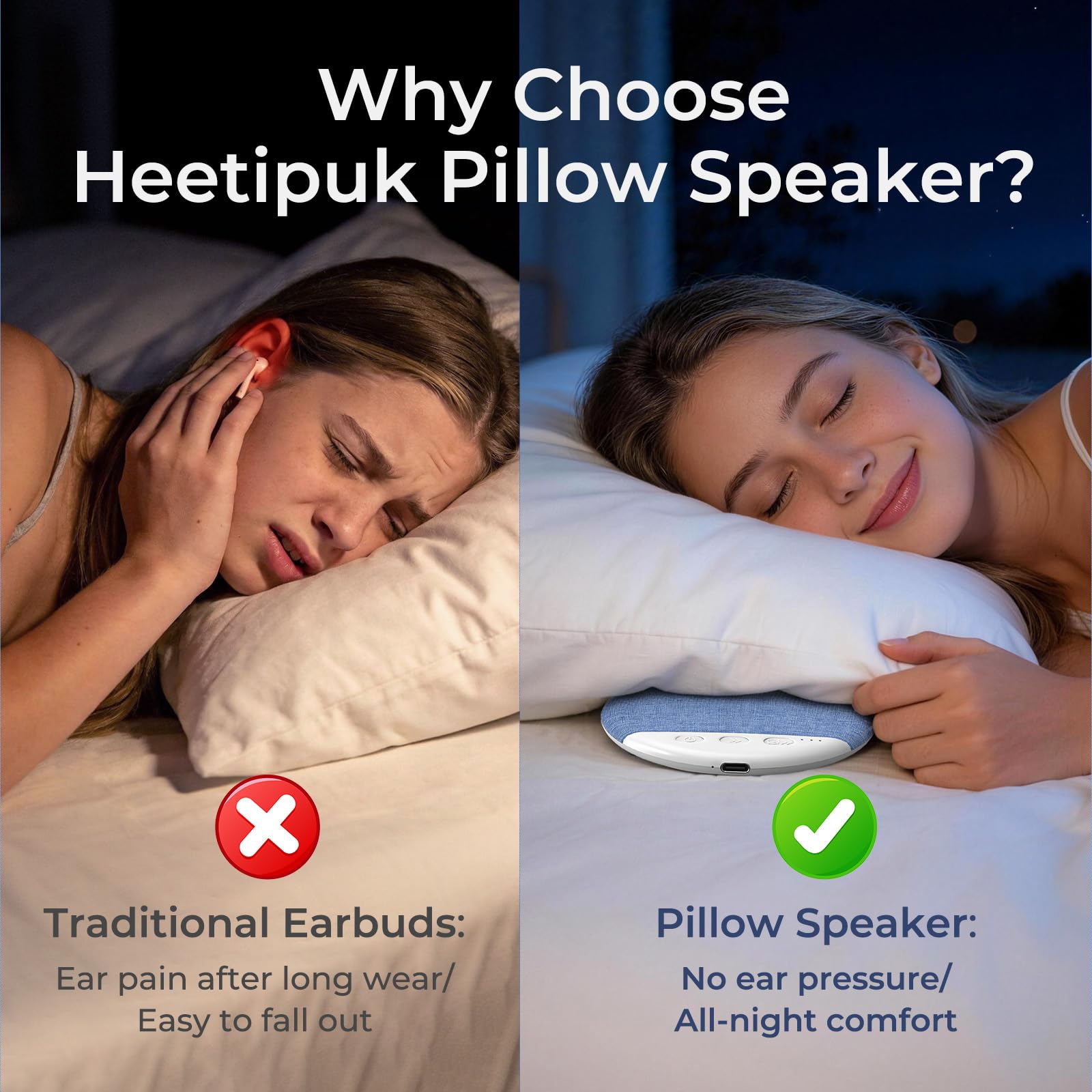 Ultra-Thin Speaker, Wireless Bluetooth Sleeping Pillow Speaker, Portable Under Pillow Sleep Speaker with White Noise & Timer Function, Comfort Sleep Aid Device for Adults, Mother's Day Gift#Summervibes