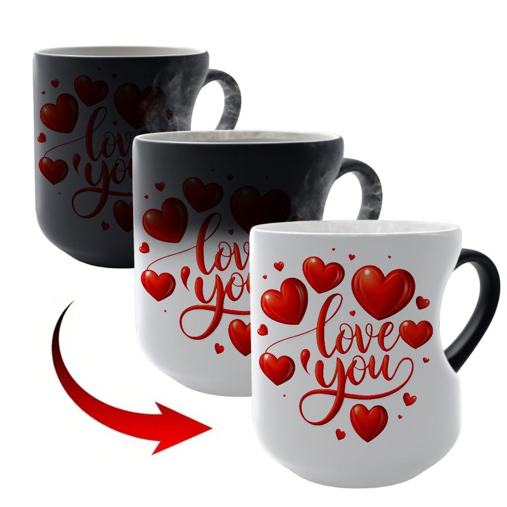 1 Pc 'Love You' Magical Color-Changing Mug with Heart-Shaped Handle, 11 oz Unique Heart Design with Red Heart Pattern, Heated Gradient Mug, Perfect Gift for Mother's Day and Valentine's Day
