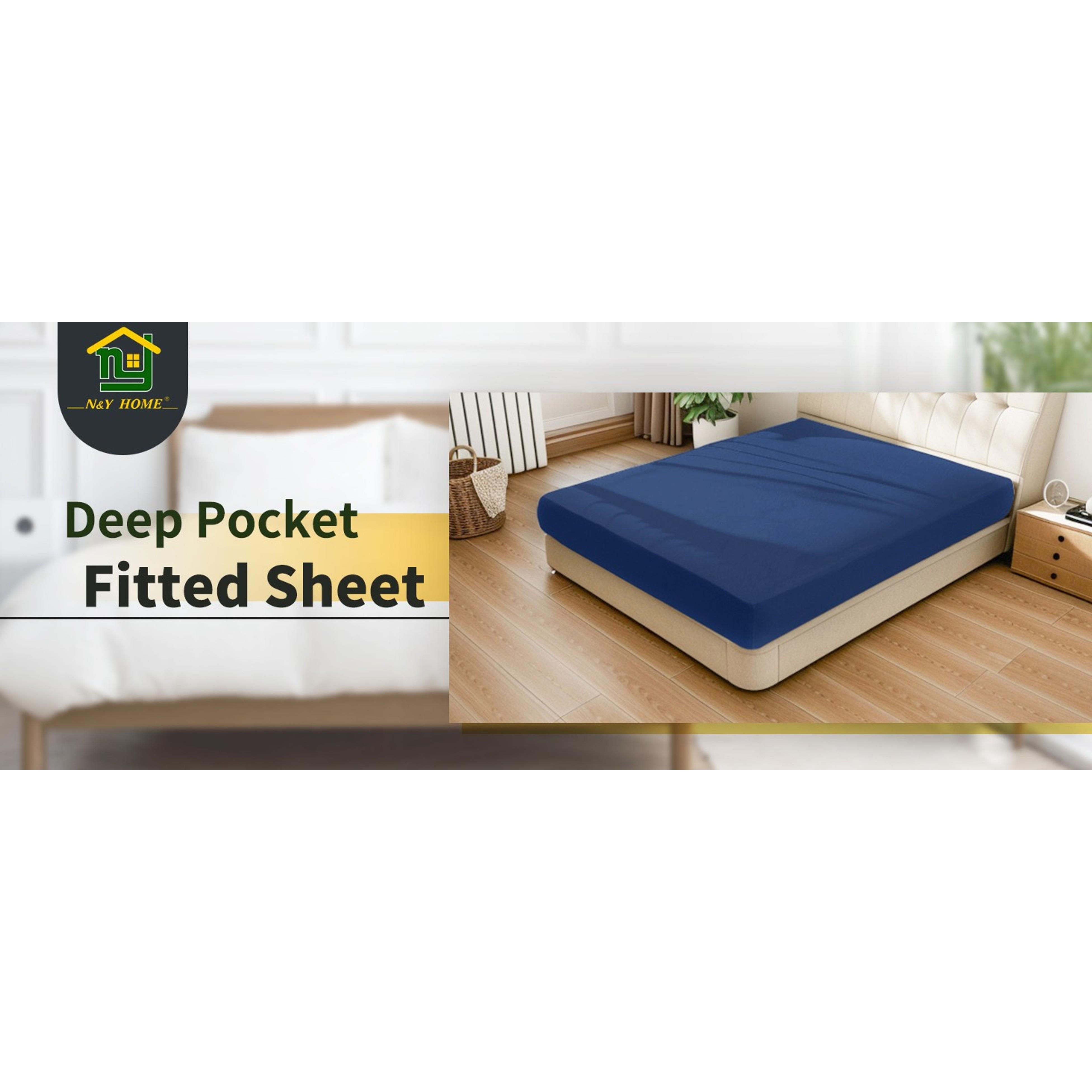 King Size Fitted Sheet Only - 4-Way Stretch Knit, Snug Fit, Wrinkle Free & Stay in Place, No More Slipping Off for Mattress, Soft & Comfortable - Navy Blue, King