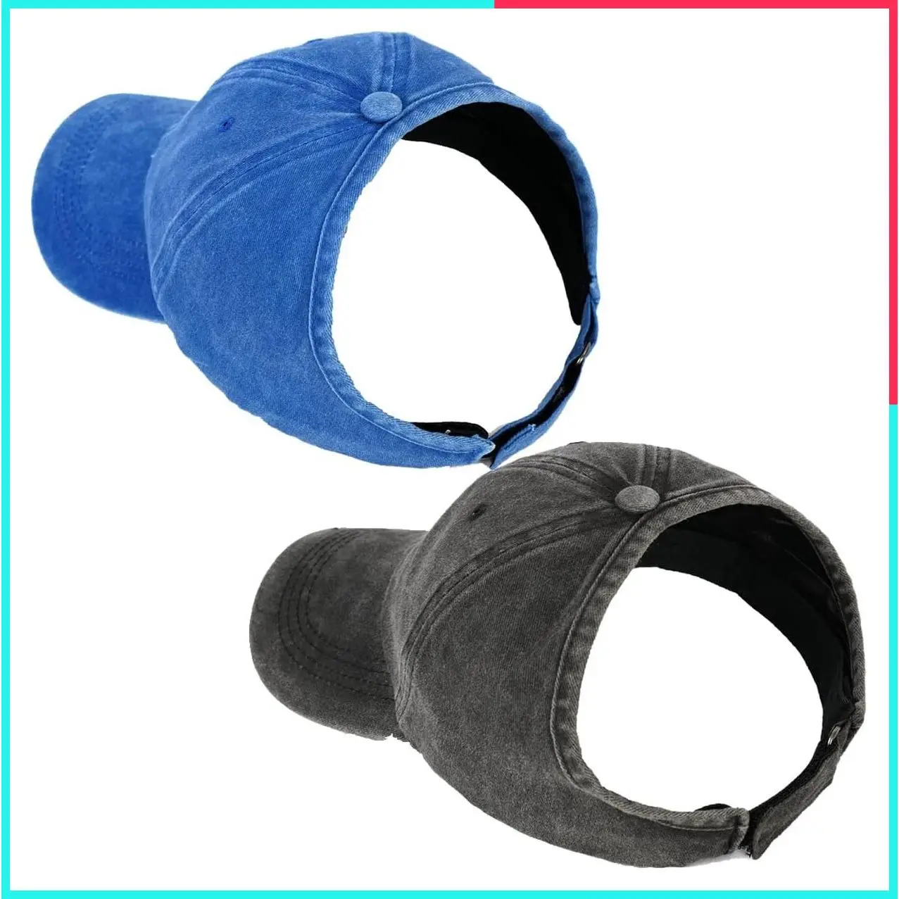 2 Pack Backless Baseball Cap for Women, Ponytail Hat for Natural Curly Afro Puff Hair