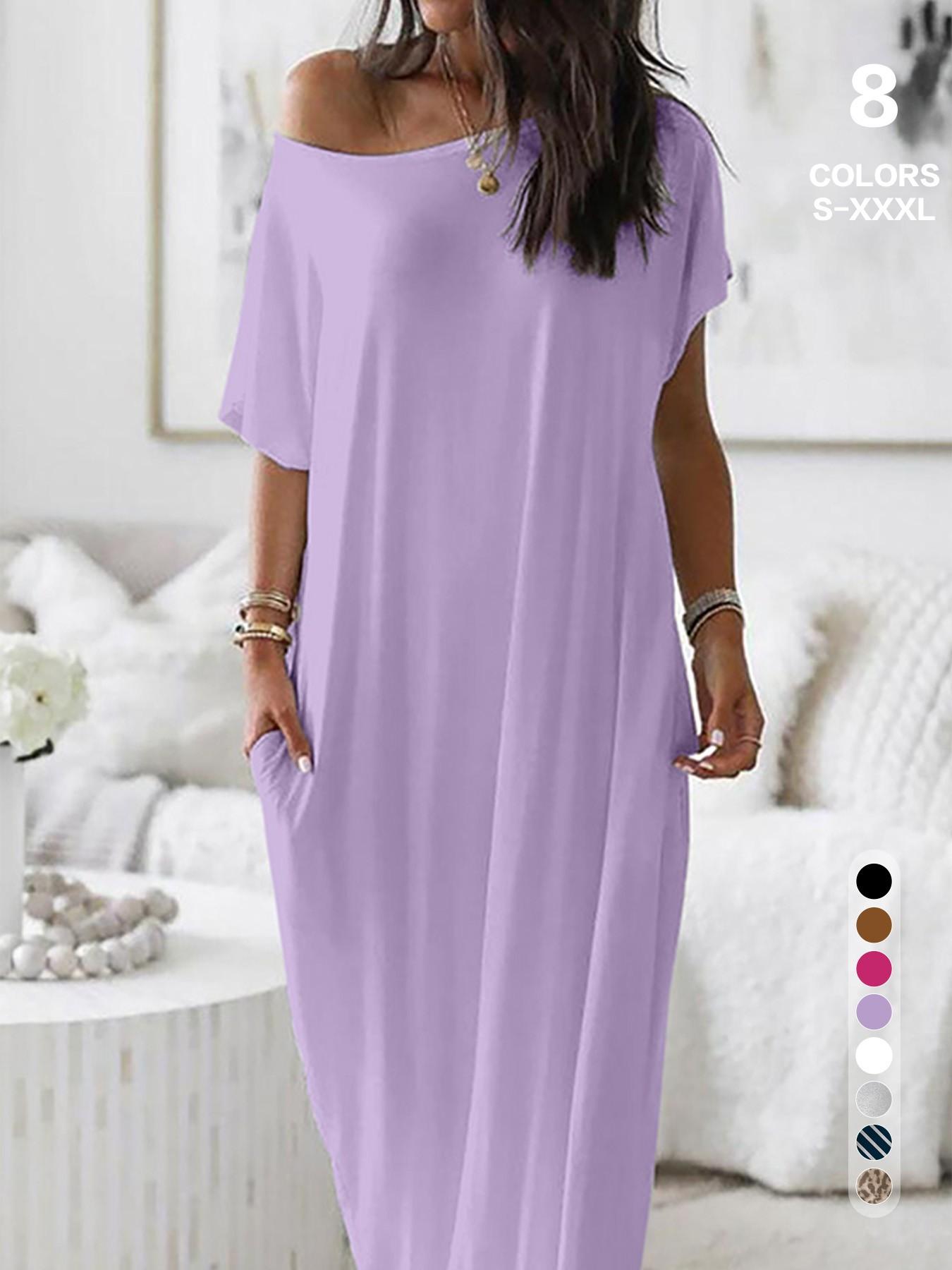 2026 Women's Solid Color Short Batwing Sleeve Loose Loungewear Dress, Soft Comfortable Casual Daily Wearing Nightdress, Versatile Ladies' Sleepwear for All Seasons