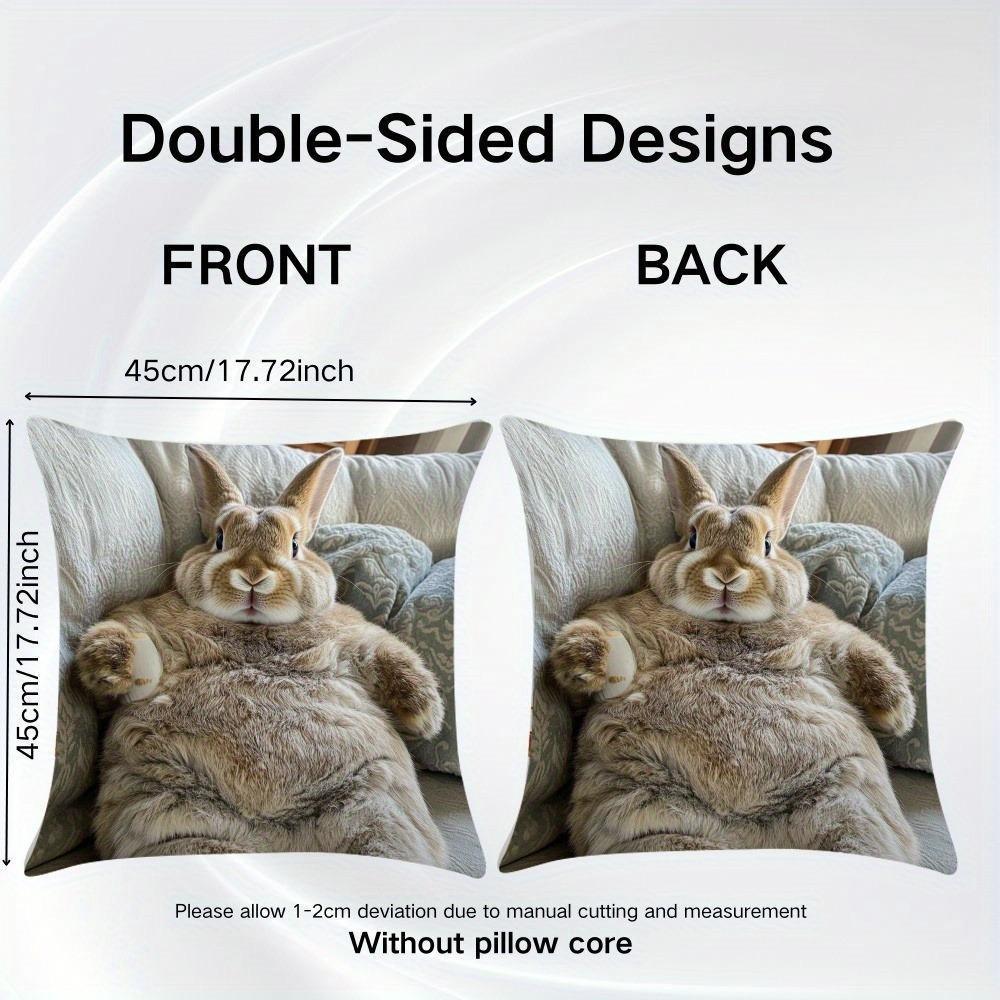 2-Pcs Soft Plush Polyester Chubby Bunny Throw Pillow Covers, Double-Side Rabbit Print, Zipper Closure, Machine Washable Home Decor, Gift-Ready (Inserts Not Included), Zippered