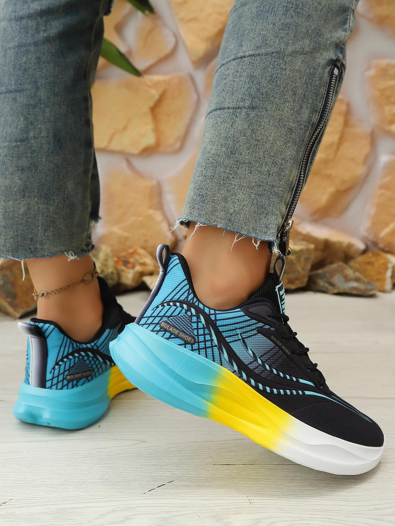 Women's Gradient Thick-Sole Sneakers, Breathable Mesh Casual Height-Boosting Trendy Sporty Running Shoes, Ideal for Outdoor Sports & Daily Wear