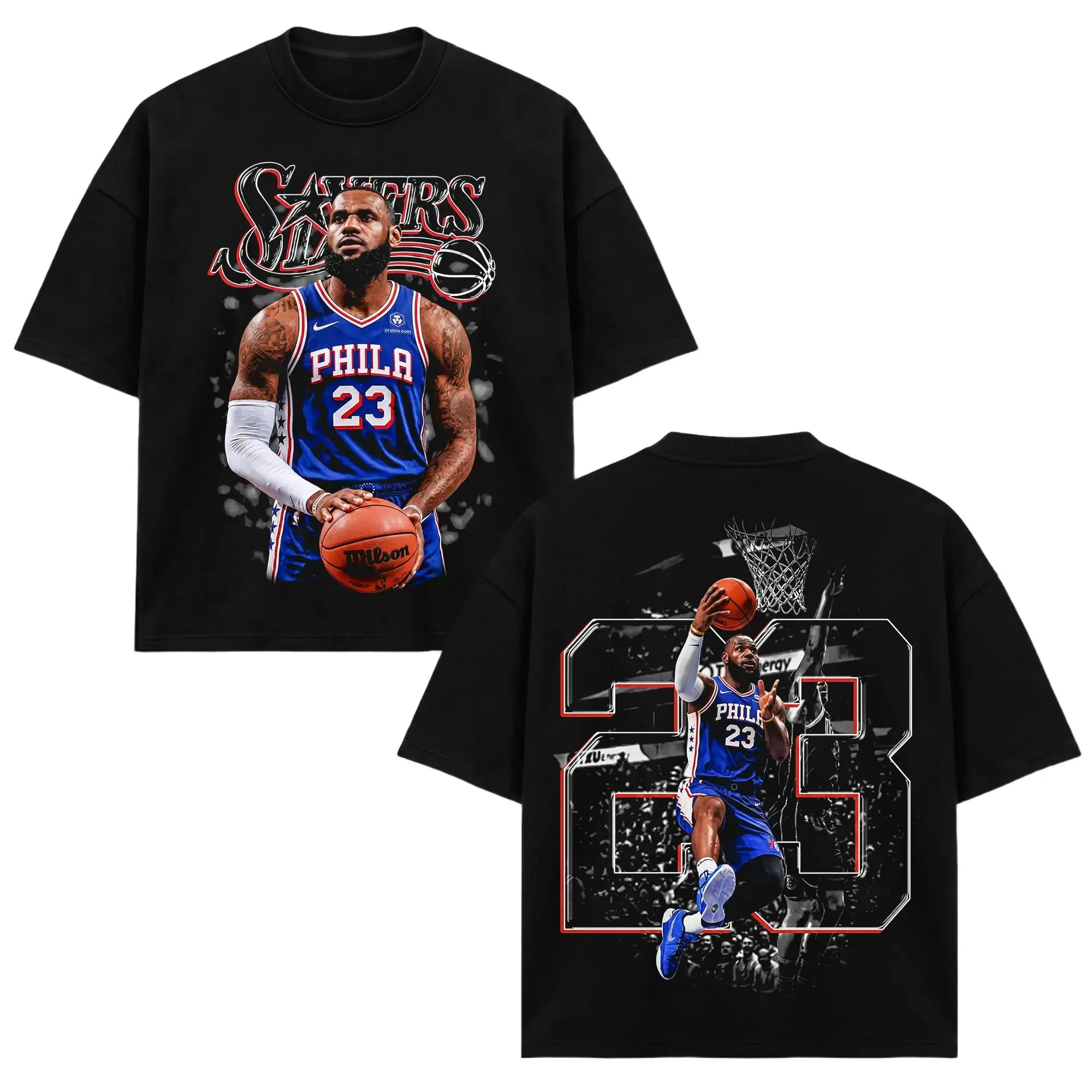 [Sale Up To 50%]Unisex LeBron James # 23 T-Shirt,PHI Basketball Sixers Tee, PHI Number 23 Slam Merch, Dunk Action Back Print Graphic Apparel,Basketball Retro 90s Bootleg Sports Wear,Basketball Fan Heritage Gift,Men Women Heavyweight Oversized Black Clothi