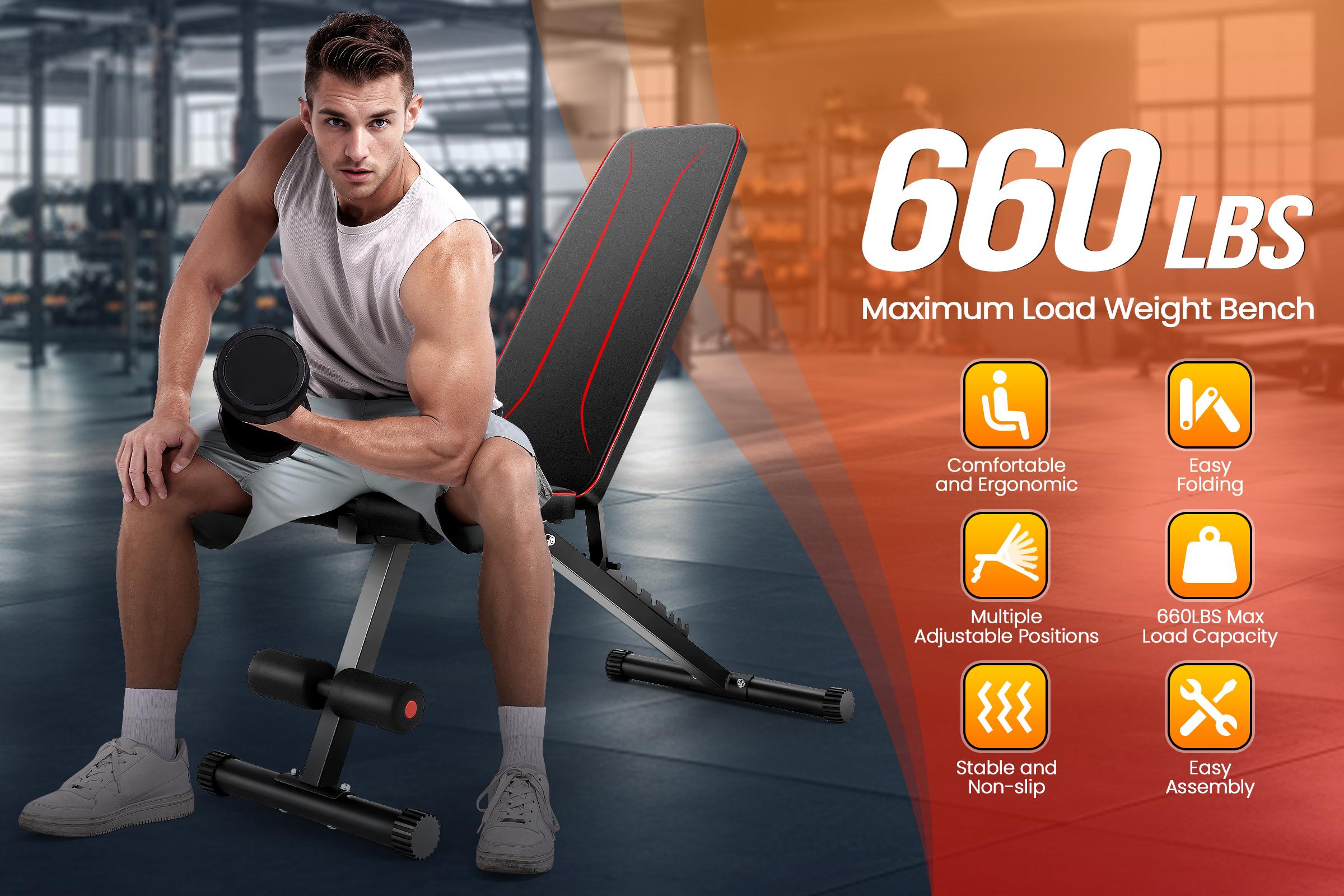 OPPSDECOR Basic Weight Bench for Home Gym, 8 Backrests Adjustable Bench with 660LBS Weight Capacity for Chest Shoulders Arms Muscles, Foldable and Compact for Small Space Apartment Room