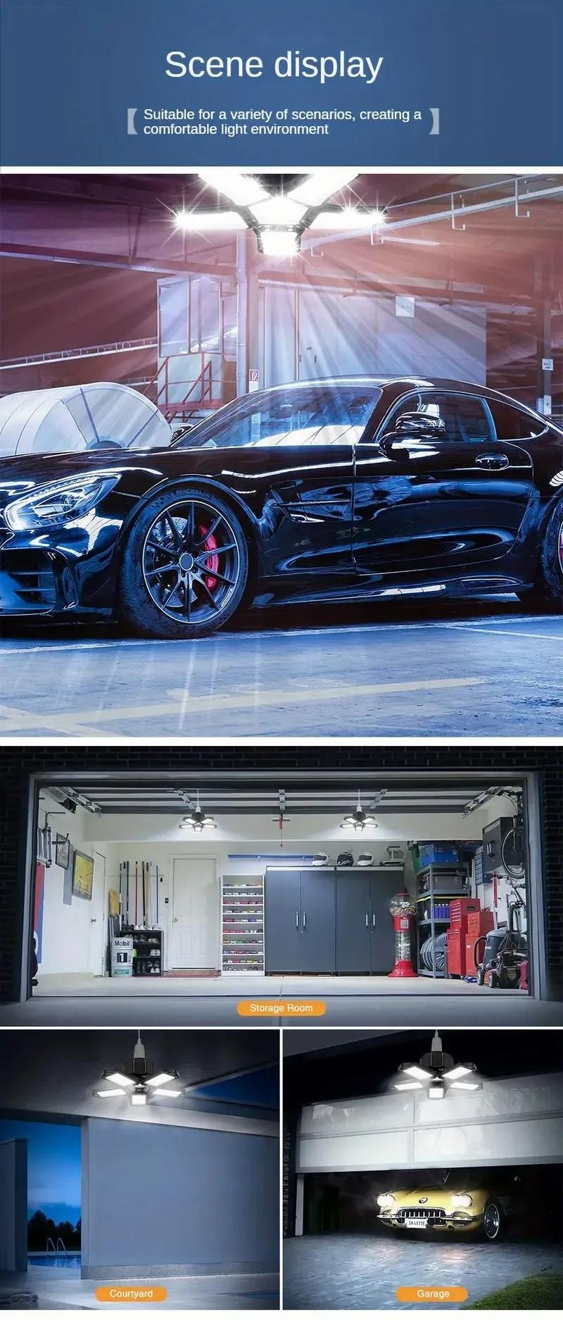 Flexible Panels LED Garage Light E26/e27 Screwed Bulb, Adjustable Lights, Workshop Lighting Bulbs, Industrial Bulbs, Durable & Efficient