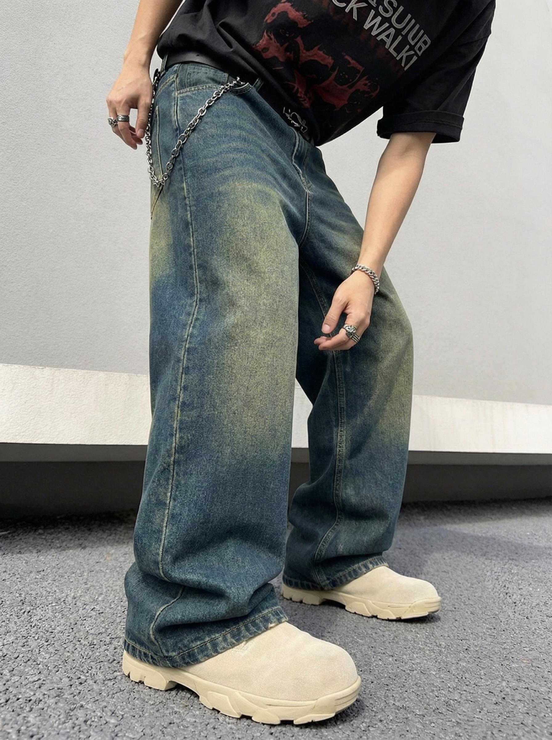 Men's Vintage Washed Loose Wide-Leg Jeans, Full-Length Y2K Street Style Denim Pants, Skateboard & Hip Hop Casual Trousers, Perfect Gift for Boyfriend or Husband.