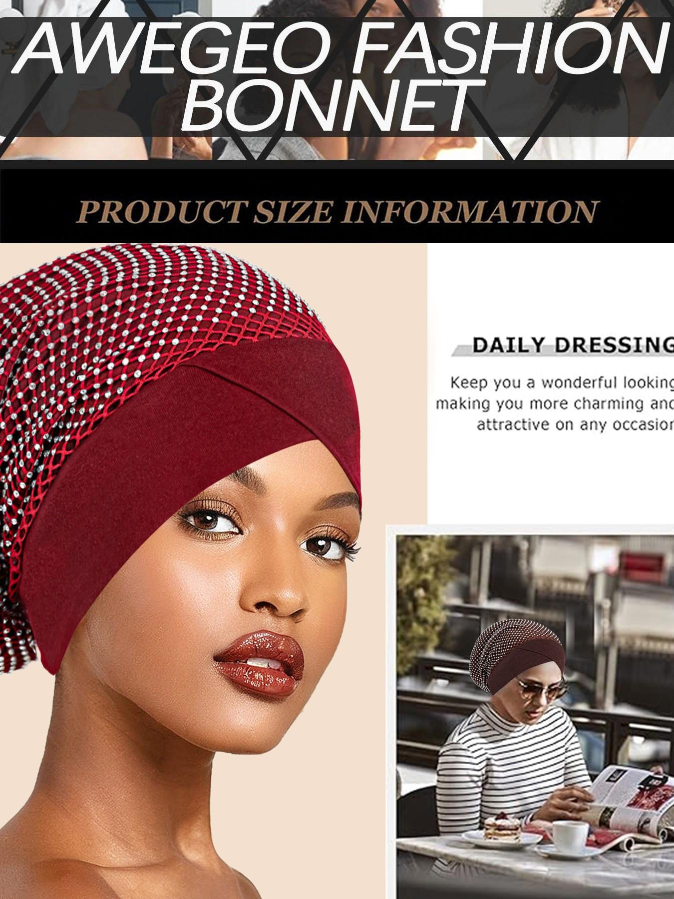 Women's Turban with Pure Color Design, Handmade Rhinestone Accessories, Dual-Layer Cut-Out, Perfect for Festive Occasions