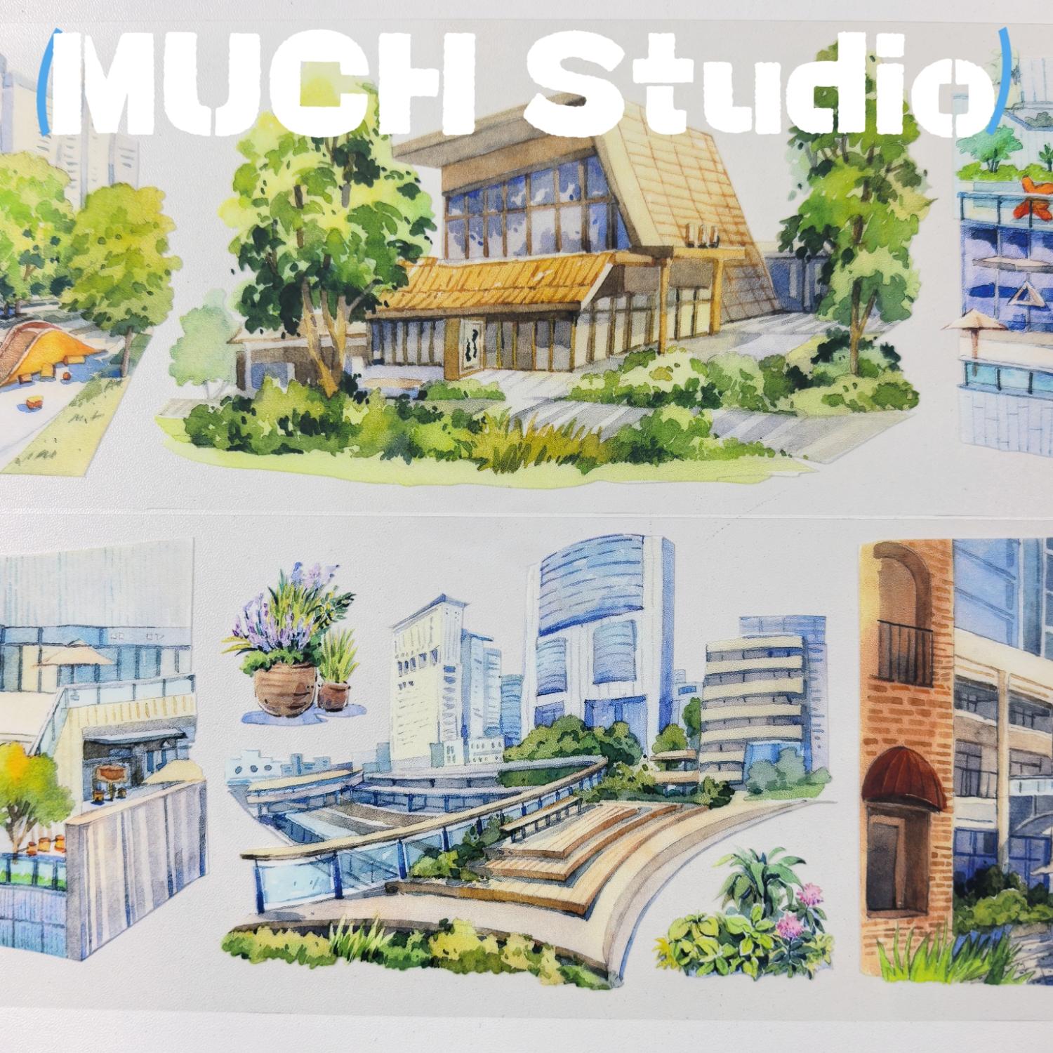 New Pet Sticker Roll (7x130cm), Modern City Landmark Landscape Design, High-Quality Craft Tape for Scrapbooking & Journal Decoration