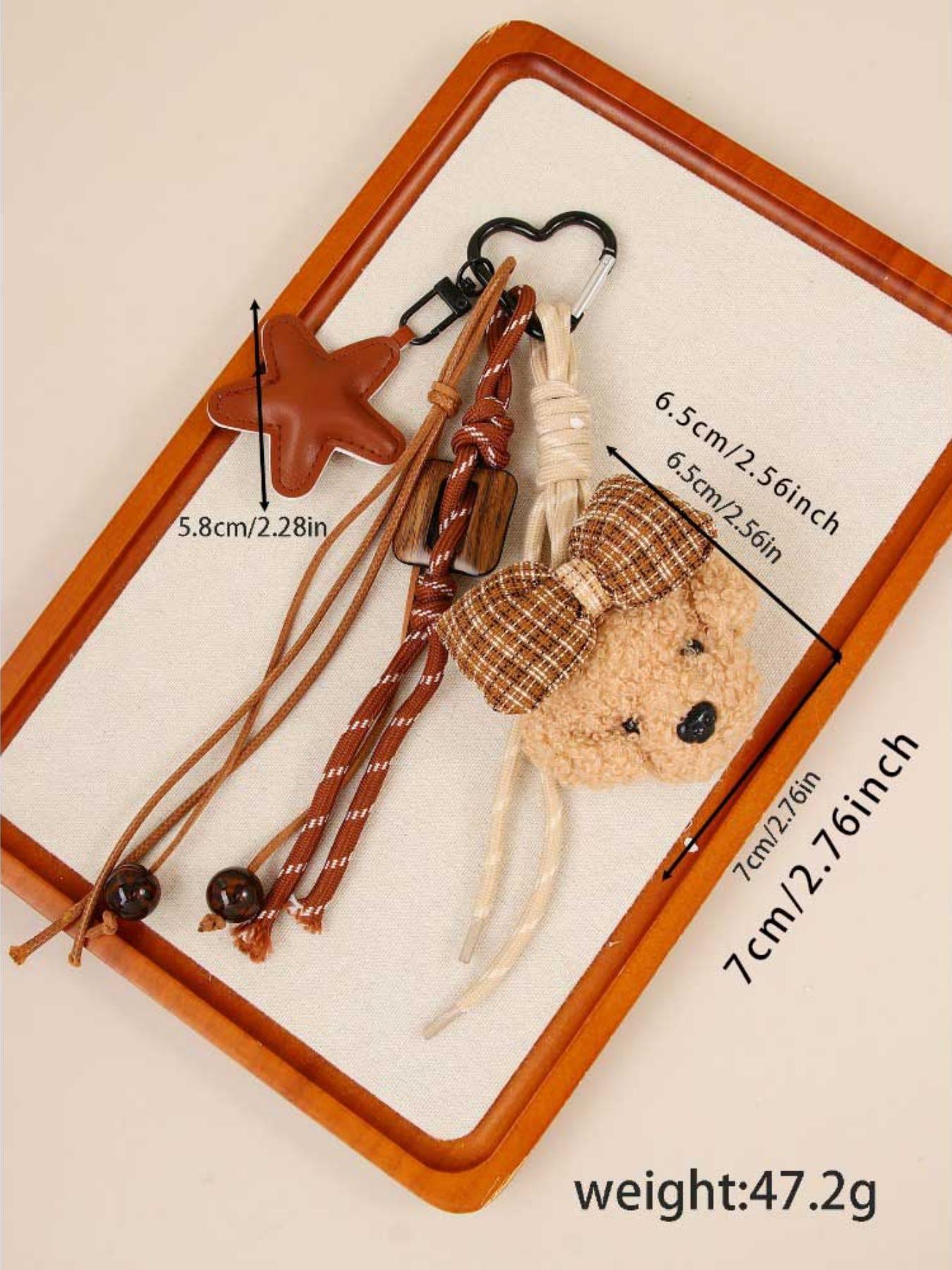 Cute Puppy Keyring Bow Dog Face Bag Purse Charm-Dog Keychain with Bow Tie, Keychain Kawaii, Dog Star Ornament,Beaded Accents Handmade Braided Rope Keyring,Cute Puppy Dog Pendant Charms Handbag Backpack Accessory for Pet Lovers Woman