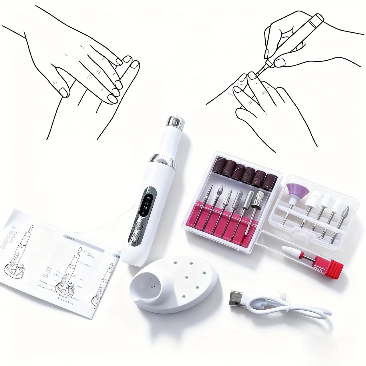 Silent Rechargeable Electric Nail Drill Kit, Wireless Charging, Professional Manicure & Pedicure Set, Includes 12 Bits, USB Cable