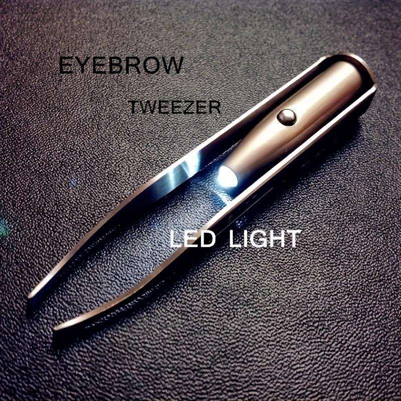 [Upgraded Brow Tweezers] Portable Upgraded LED Light Brow Tweezers | Precision Makeup Tool with Intelligent Design for Perfect Eyebrow Shaping and Fake Lash Application, Battery Powered, Brush Head | Includes Button Battery