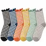 Women's 6-Pack Retro Gingham Check Mid-Calf Socks with Ruffle Cuffs, Crew Socks for Daily Casual & Sports Wear Everyday
