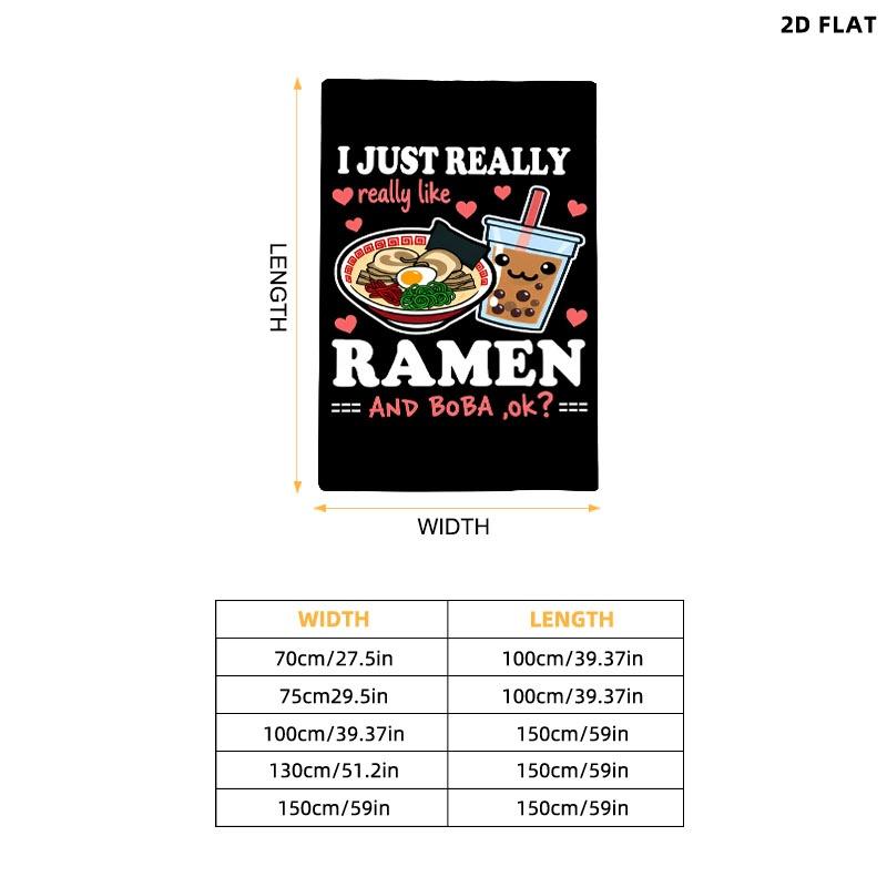 Cute Ramen & Boba Themed Throw Blanket, Single - Sided Printed, Multiple Specifications Available, Perfect for Nap/Relaxation, Soft Cozy Fabric, Adorable Design for Ramen & Boba Lovers