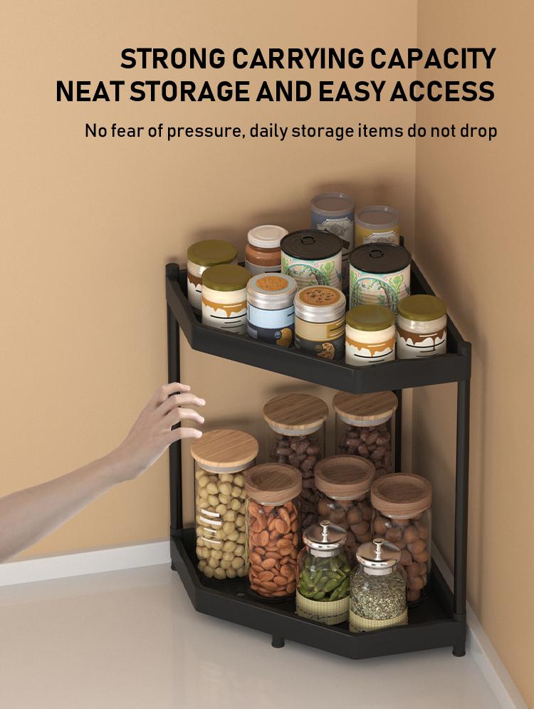 Kitchen Storage Rack, Space-Saving Corner Shelf, 2/3 Layer Standing Organizer, Ideal for Kitchen Utensils & Spices, Durable Design, Home Organizer Hook