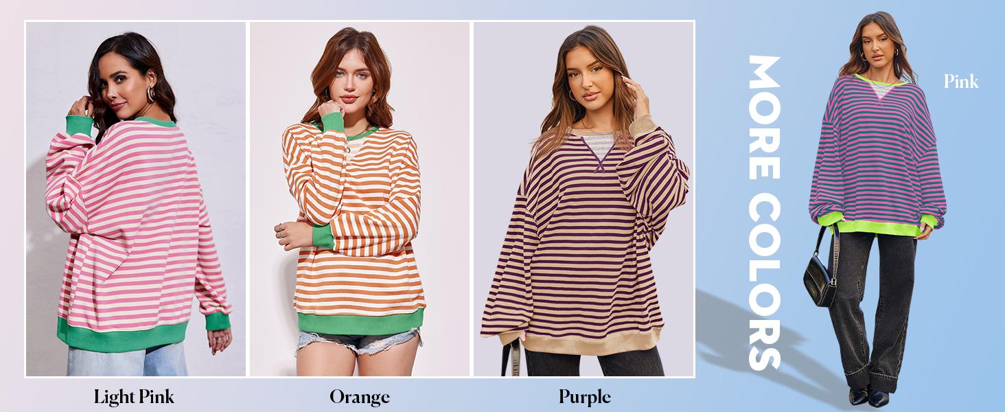 FISOEW Womens Striped Oversized Sweatshirt Color Block Crew Neck Long Sleeve Shirt Casual Loose Pullover Top Y2K Clothes Cotton Womenswear parke mockneck essential graphic cute winter outfits Hoodie Skinny bistro hoodie ditch masked hoodie graphic hoodies