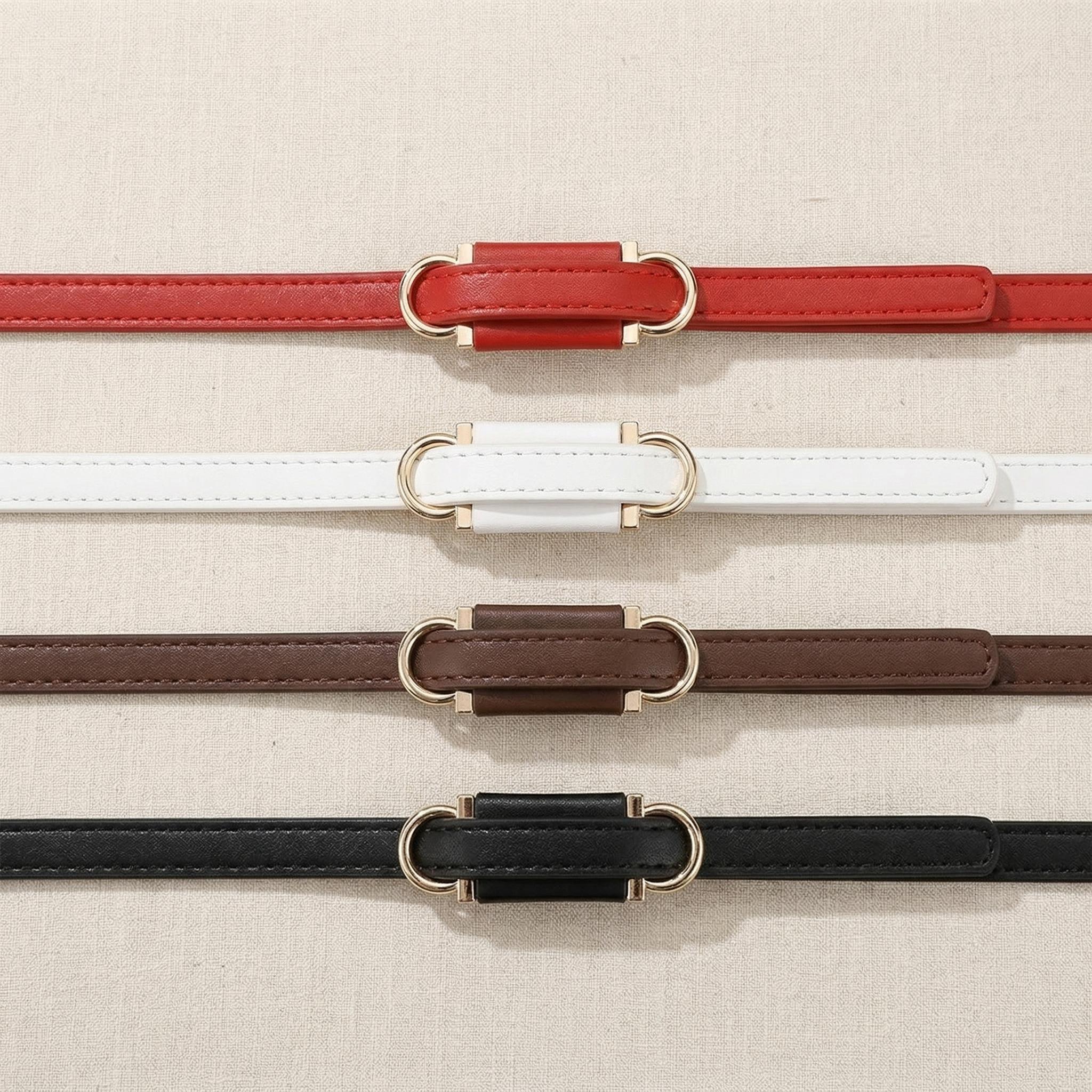 Adjustable Thin Belt with Dual Buckles, Soft Style Waist Cinch Strap, Multi-Color Options, Dress & Sweater Accent Belt