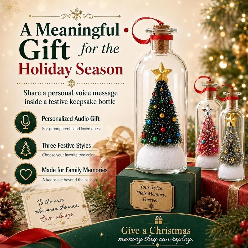 2027 Christmas Message in A Bottle Tree Recordable Snow Globe Forever Voice Ornament Playback Cork Glass Sentimental Gift Personalized Winter Vial Greeting Festival Party New Year Card Idea Handmade Christmas Decor
