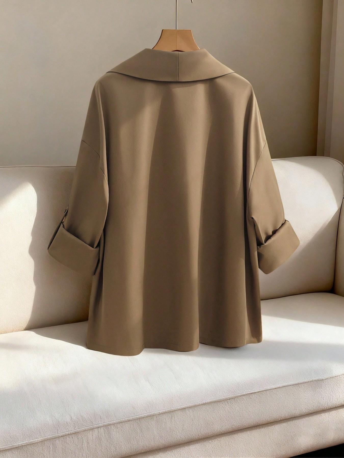 Women's Plus Size Curvy Open Front Jacket Tab Sleeve Draped Lapel Loose Basic Casual Coat Outerwear Solid Fall Winter Office Workwear Daily Commuter Trendy Chic Minimalist Office Style