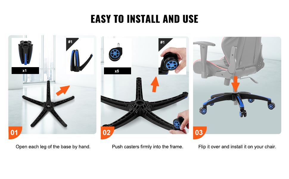 VEVOR Office Chair Base Replacement, 28, 2500 lbs Static Load, Heavy Duty Universal Computer Desk Chair Stool Base Part with 5 Casters and Reinforced Legs, Desk Chair Base Replacement, Black+ Blue VEVOR Office Chair Base Replacement, 28, 2500 lbs Static Load, Heavy Duty Universal Computer Desk Chair Stool Base Part with 5 Casters and Reinforced Legs, Desk Chair Base Replacement, Black+ Blue