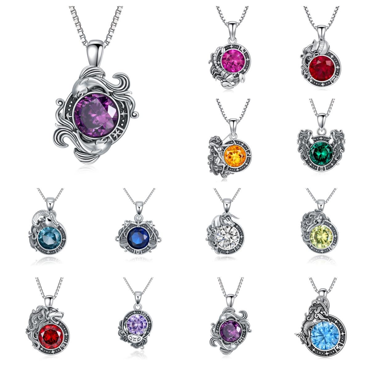 DOLIOX 925 Sterling Silver Adjustable 12 Constellations Birthstone Necklace, Unisex Everyday Jewelry, Ideal Birthday Gift for Women Men